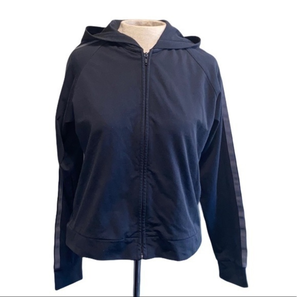 J.Crew Gym Full Zip Jacket with hood navy blue with two stripes down arms